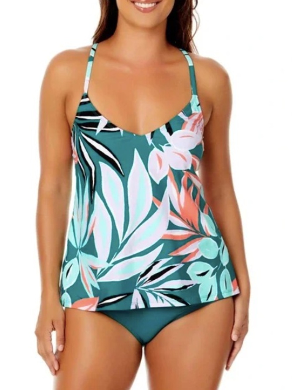 Women’s Teal Tropical Floral Tankini Top
